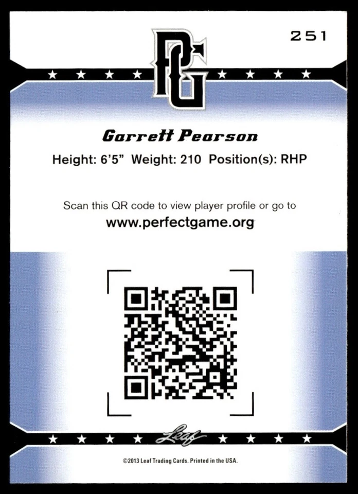 2013 Leaf Perfect Game Garrett Pearson #251 - Image 2 of 2