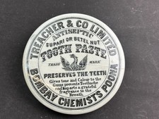 61165 Old Vintage Antique Ironstone Printed Pot Lid Tooth paste Treacher Poona