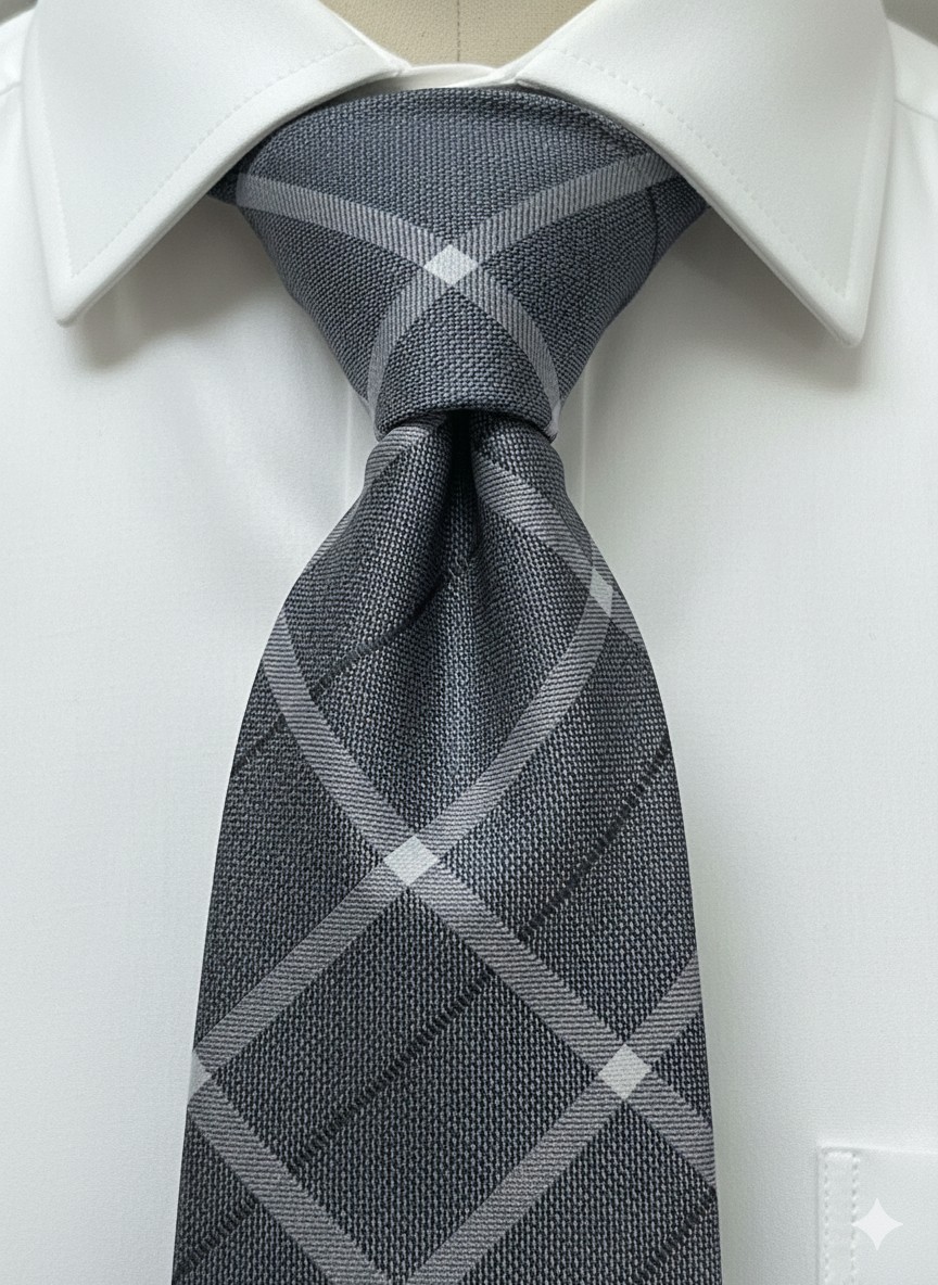Banana Republic Men's Gray Clean Plaid Cotton Blend Tie - 3