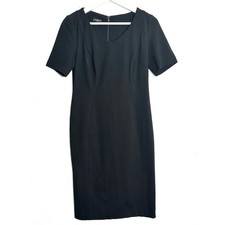 Talbots Petites Ponte Knit Dress Black Sheath V Neck Career Work Office 2P