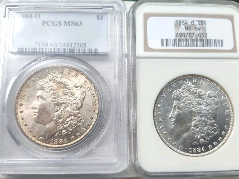WOW!  2---1884-O  Morgan Silver Dollar, PCGS MS-63! & ANA--MS64