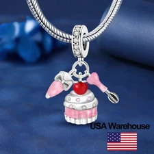 S925 Sterling Silver Cake Charm Beads Fit for Bracelets DIY Jewelry Women Gift