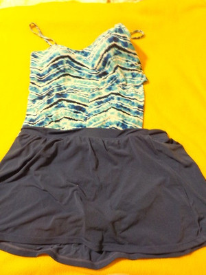Mainstream Women's 2 Pc Tankini Skirt Swimsuit Padded Turquoise Blue 14, 12