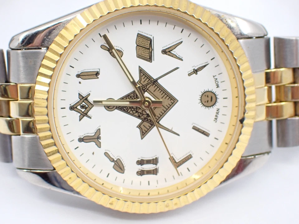 Reloj Pulsera Francmasón Cuadrado y Brújula Miyota Movimiento Cuarzo Japón Batería Nueva Foto 4 de 4