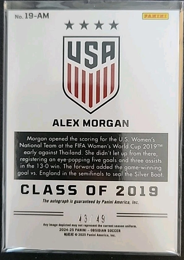 Alex Morgan 2024-25 Panini Obsidian Class 1999 Auto USWNT #43/49 - Image 2 of 2