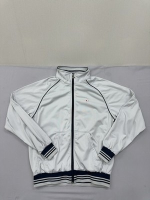Champion Trainingsjacke Herren weiß Satin S Vintage Reißverschluss Navy Paspel