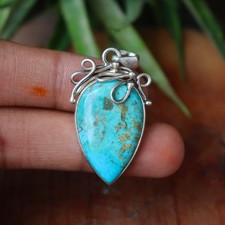 925 Silver Pendant Pear Stone: Sky Turquoise Charm, Dainty Boho Jewelry 