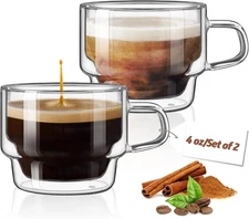 Stackable Glass Cups 4 oz Espresso Glasses Double Walled Espresso Cups Glass Set