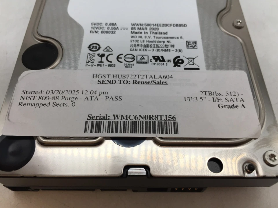 Western Digital 2TB 3.5" SATA HDD HUS722T2TALA604 GRADE A FREE S/H - Image 4 of 4