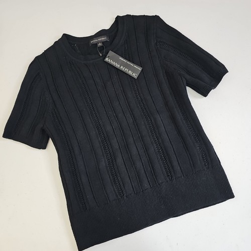 NEW NWT Banana Republic Short Sleeve Black Women's Sweater Organic Cotton RV$90