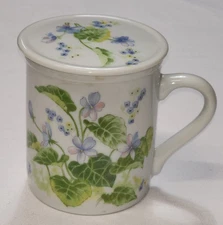 Coffee Cup Mug White Green Toscany Collection Japan Lavender Flowers with Lid