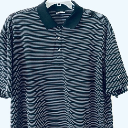 Nike Golf Dri Fit Polo Shirt Short Sleeve Black Striped Mens Size XXL 2XL - Picture 3 of 6