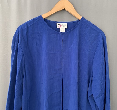 Vintage Maggie Sweet Jacket One-Button Topper Size 2X Blue Open Front USA Flowy - Picture 7 of 16