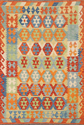 Colorful Kilim Rugs Rectangle Flatweave Pile Wool Kelim Carpets 6x8 ft