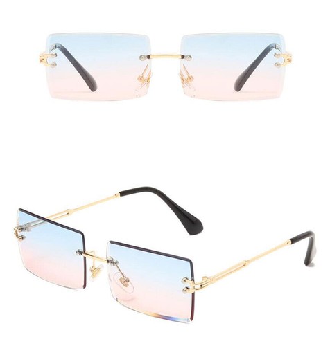 Men Women Retro Rectangle Sunglasses Outdoor Party Travel Rimless UV400 Glasses - Picture 31 of 45