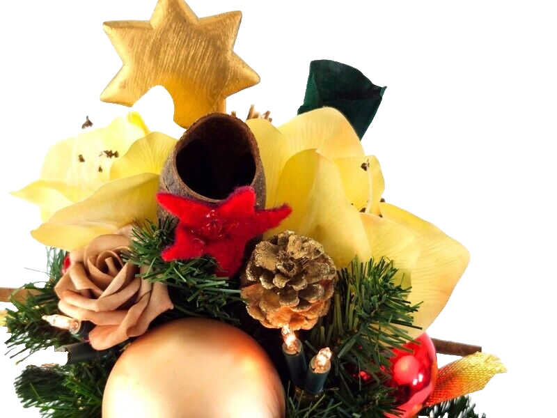 WEIHNACHTSSTRAUß AMARYLLIS creme rot künstlich Lichterkette Sterne Kugeln