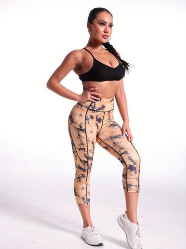 Paquete de 3 leggings capri estampados en tinte con bolsillos laterales de cintura alta para mujer - Imagen 5 de 24