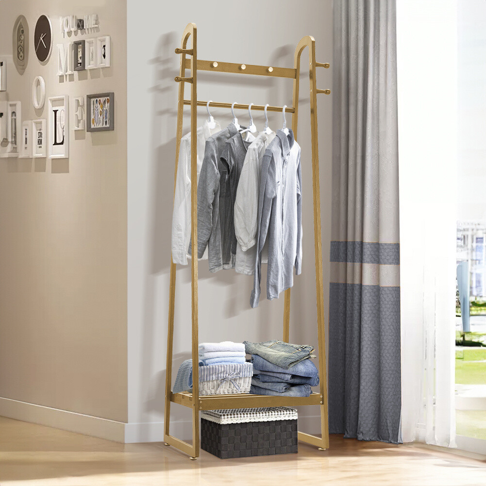 Bamboo Garment Coat Clothes Stand Rack Hat Shoe Wooden Hanger Holder