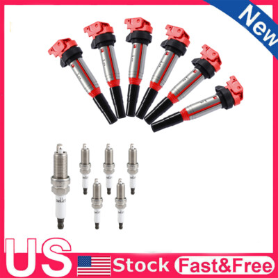 6 Pack Ignition Coil 0221504470 + IRIDIUM Spark Plug for BMW E46 E60 E90 X3 X5