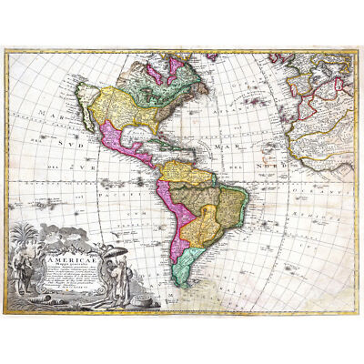 Map Antique Homann Heirs South North America Art Canvas Print