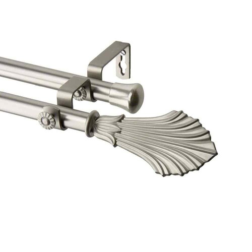 28 in. x 48 in. Fin Double Curtain Rod Set in Satin Nickel
