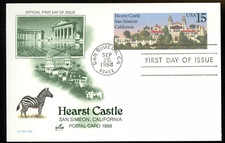HEARST CASTLE SAN SIMEON ZOO ROMAN POOL ZEBRA ARTCRAFT CACHET FIRST DAY CARD '88
