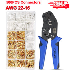 Wire Terminal Crimping Tool Kit, AWG 22-16, 500PCS Connectors, Carbon Steel TPU