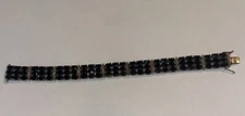 Vintage SJM Sterling Silver Blue Sapphire & Diamond Bracelet 7" ~ 36g