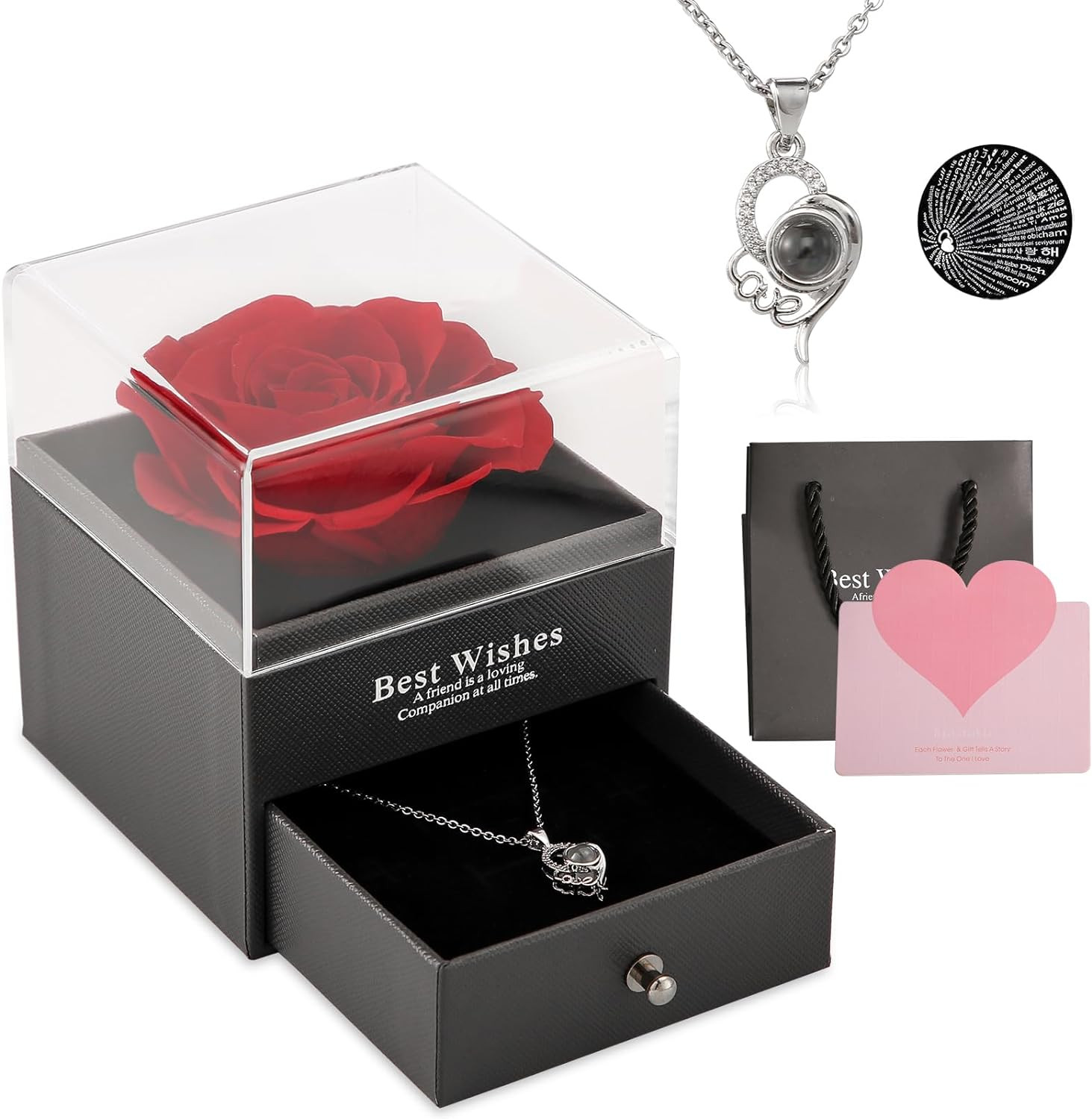 Rosa Eterna Vera Conservata Rossa + Collana Ti Amo | Regalo Donna