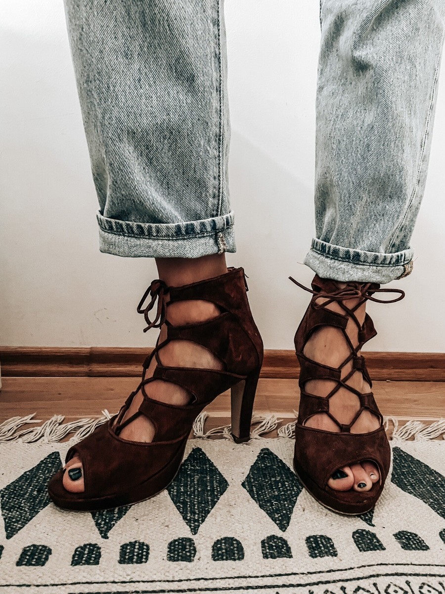 Helen Billkrantz Wildleder Riemchen Pumps Sandaletten 38 High Heels Braun