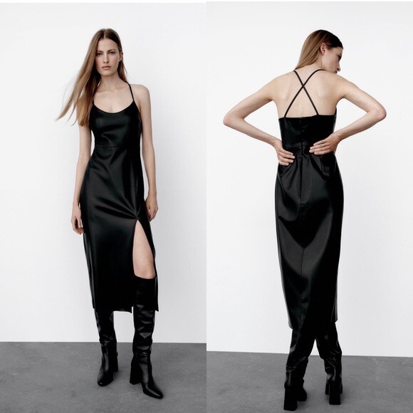 NEW Zara  Blogger Favorite Faux Leather Slit Pencil Dress Size S | eBay