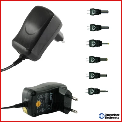ALPHA ELETTRONICA ALIMENTATORE SWITCHING UNIVERSALE 600mA Regolabile 3 4.5 5 6 7.5 9 12 Volt Power
