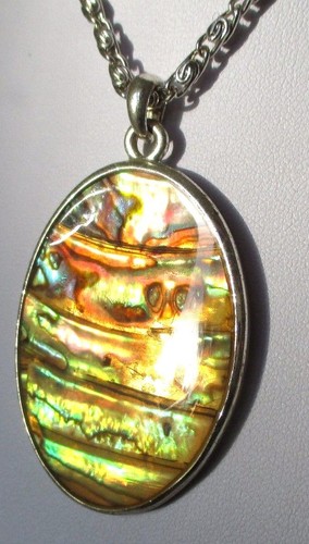 Superbe pendentif collier bijou vintage couleur argent camée nacre