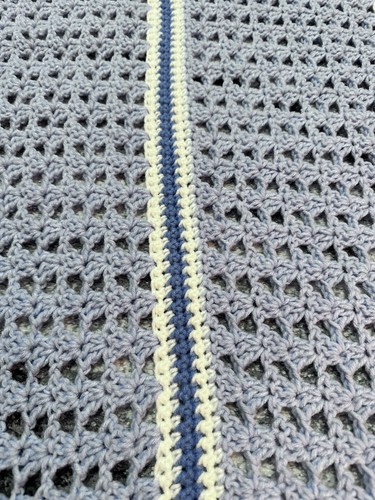 New Blues and White Hand Crocheted Baby Afghan/Blanket - Picture 2 of 4
