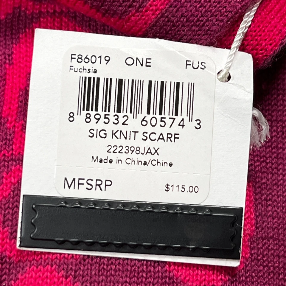 COACH Signature C Knit Scarf Reversible Fuchsia Merino Wool 10.5 x 72 New NWT - Image 2 of 4