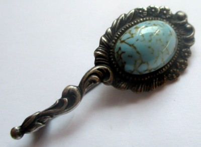 Broche Vintage Rosace Argentée Avec Perles Turquoise - Ancienne, Parfait état, Bijou Rétro