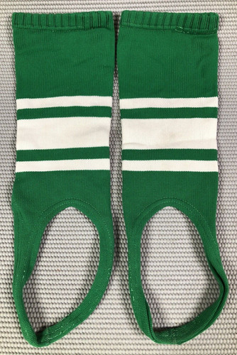 VTG 70s Nylon Baseball Soft Knee High Stirrups Green White Good Elastic USA Made