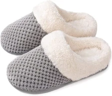 Women's Coral Fleece Slippers With Memory Foam Slip-on House Shoes Indoor Winter