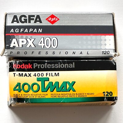 Unopened AGFA Agfapan APX 400 Film 120 Kodak Tmax Black & White 2 ROLLS expired