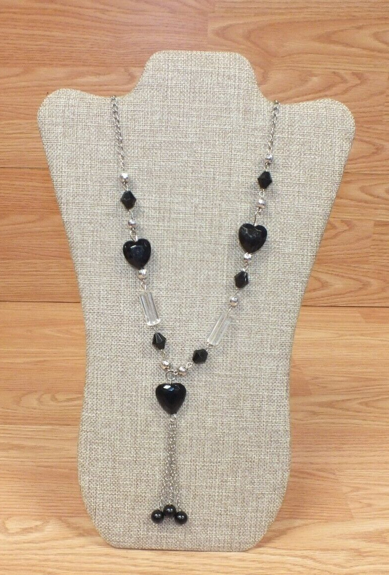 Black & Silver Tone Plastic Multi Shape Beaded Co… - image 1