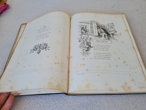 1865 German Antiquarian Book -Ledwig Uhlands Poems with Woodcut Drawings - Imagen 13 de 23