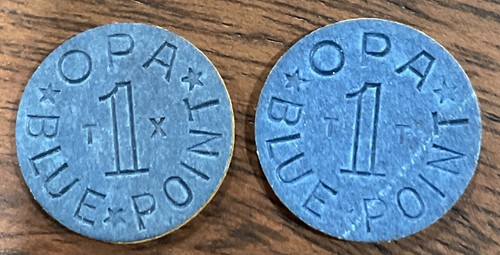 Lot Of 2 Blue OPA One Point Tokens Letters TX & TT World War Two WWII Ration