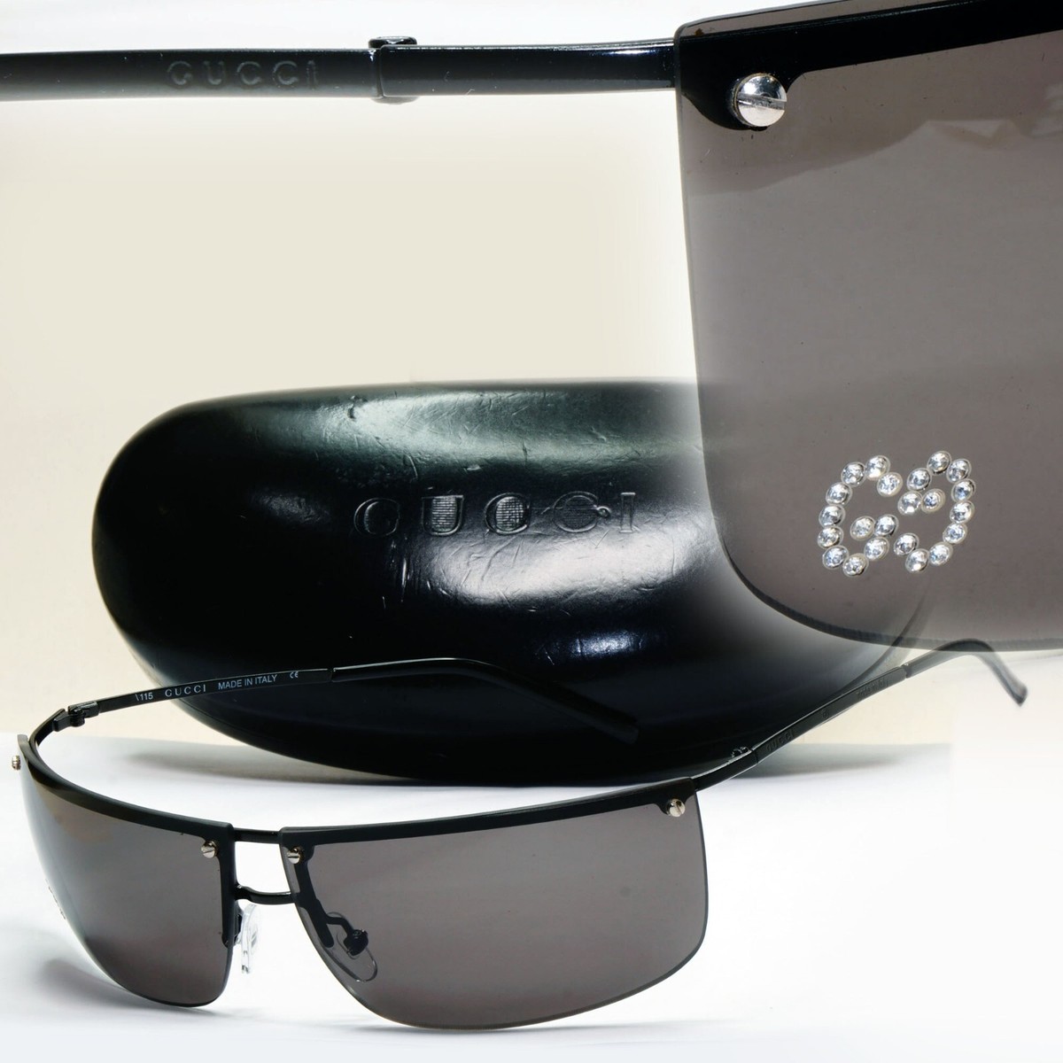Gucci Sunglasses 2003 Vintage Rimless Black Grey GG 2653/STRASS