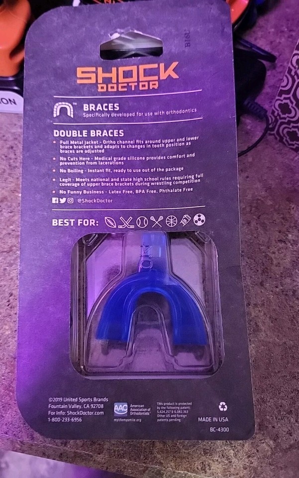 SHOCK DOCTOR Double Braces STRAPPED 4301Y MOUTHGUARD BLUE Youth 11