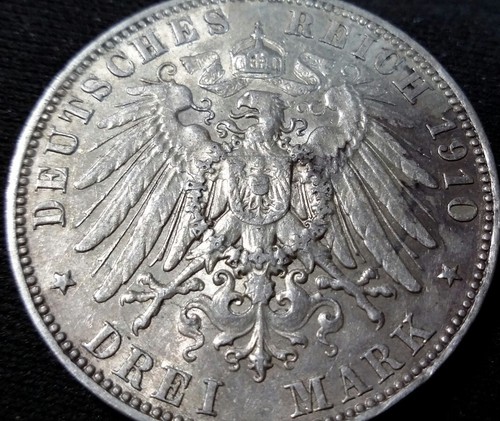 DEUTSCHLAND 3 MARK 1910 E SACHSEN SILBER! - Bild 6 von 6