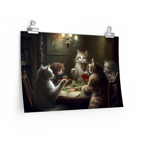 CATS PLAYING POKER Abstract Art Premium Matte POSTERS