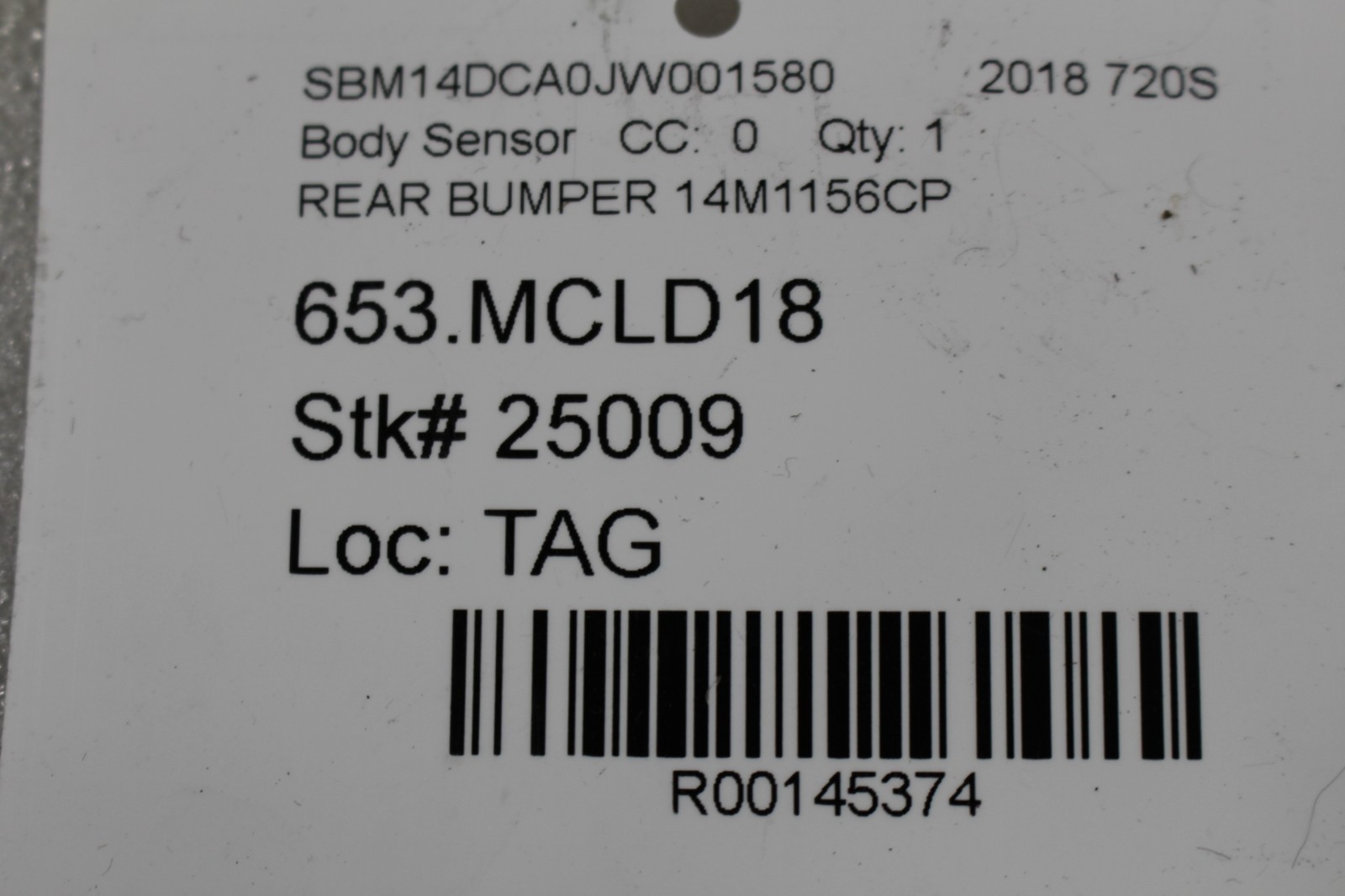 McLaren 720S, Front Bumper Parking Sensor, Used, P/N 14M1156CP