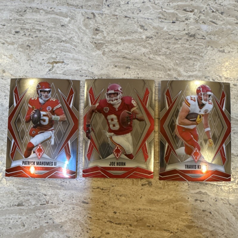 Panini 2025 Phoenix NFL Chiefs Card Lot Mahomes, Horn, & Kelce