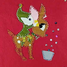 Vintage 70s Handmade Christmas Elves Sequin Felt Large 40" Wall-Hanging Banner