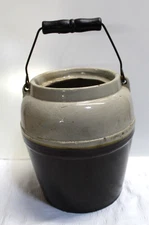 Antique Vtg Stoneware Crock w/ Wire Bail Handle 2-Toned Salt Glazed Upper 8.5"T